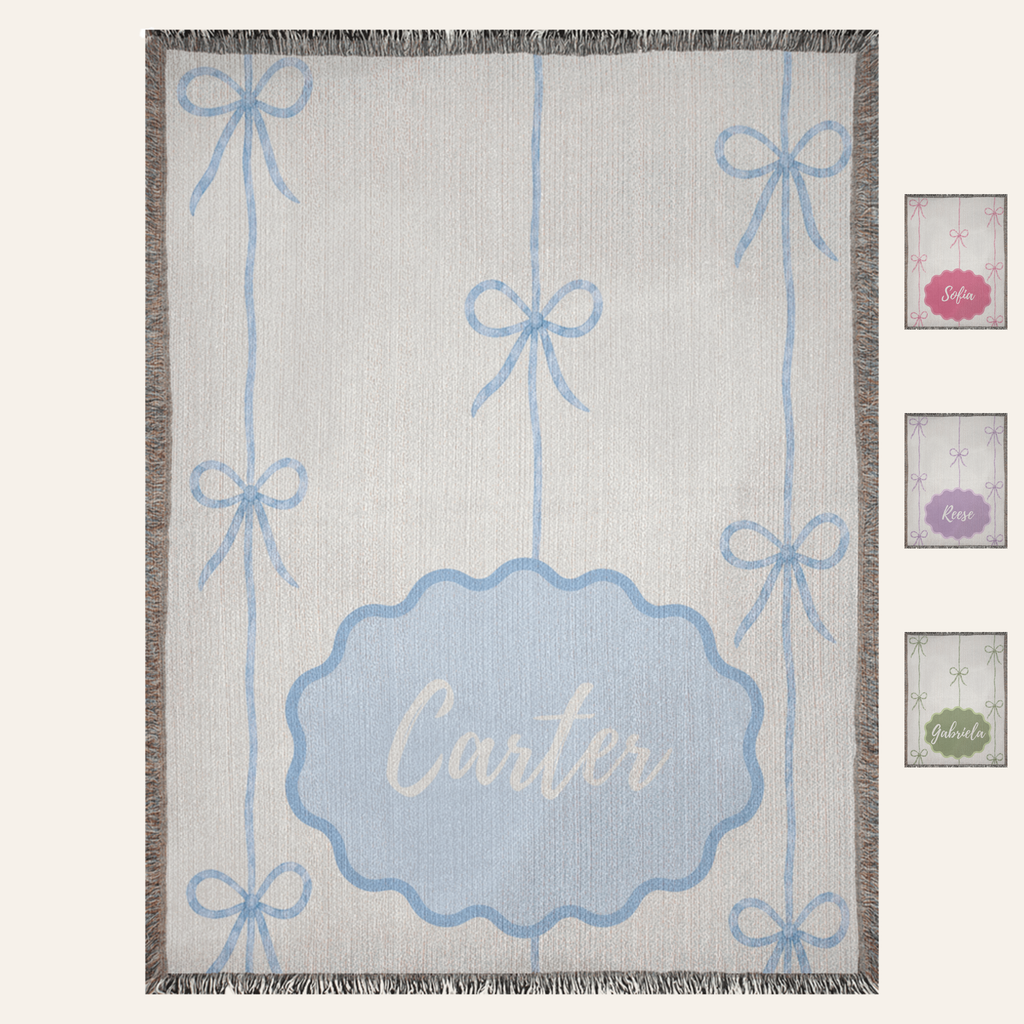 Striped Bow Personalized Baby Blanket