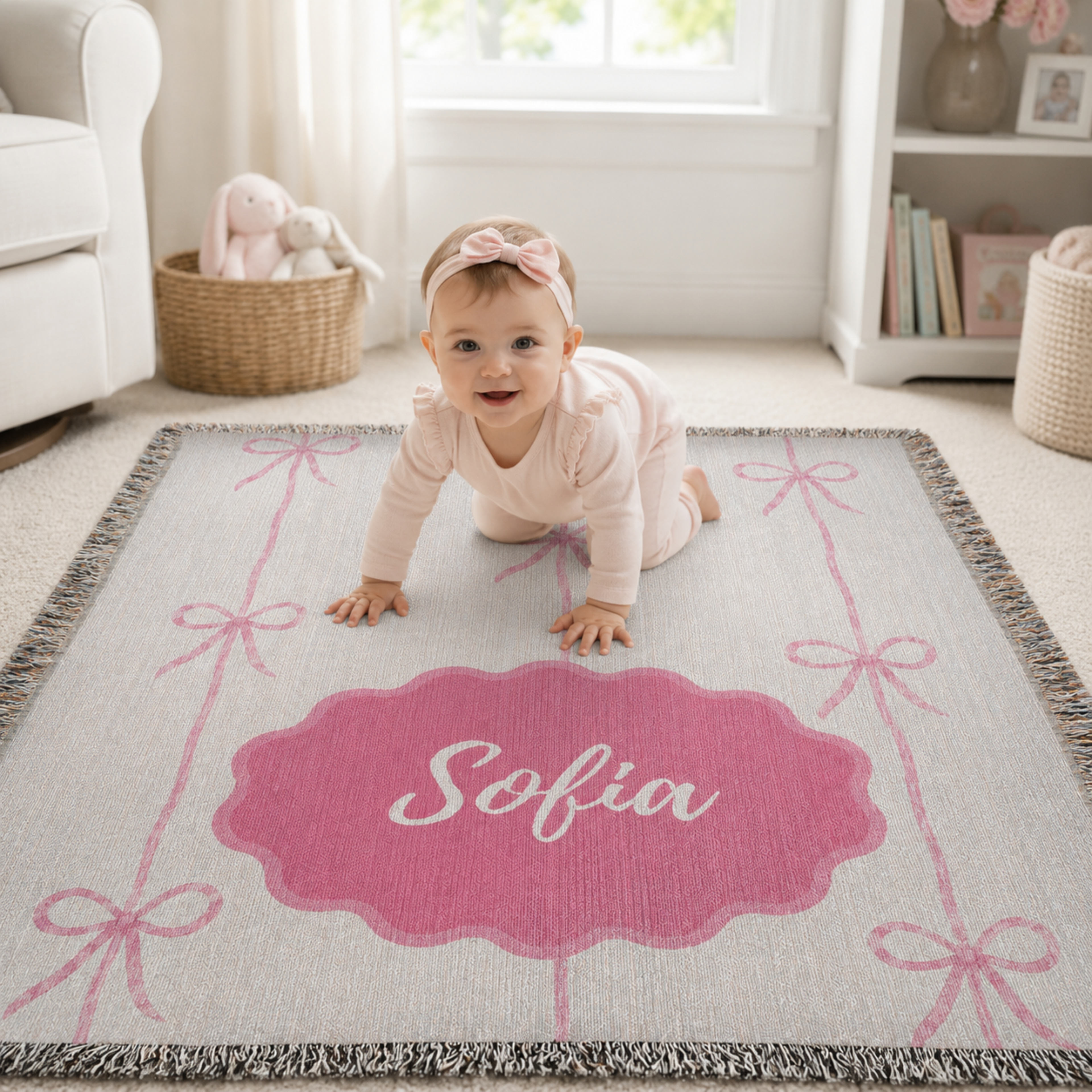 Striped Bow Personalized Baby Blanket