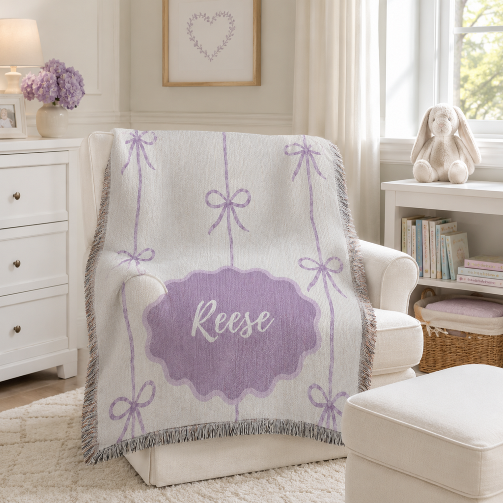 Striped Bow Personalized Baby Blanket